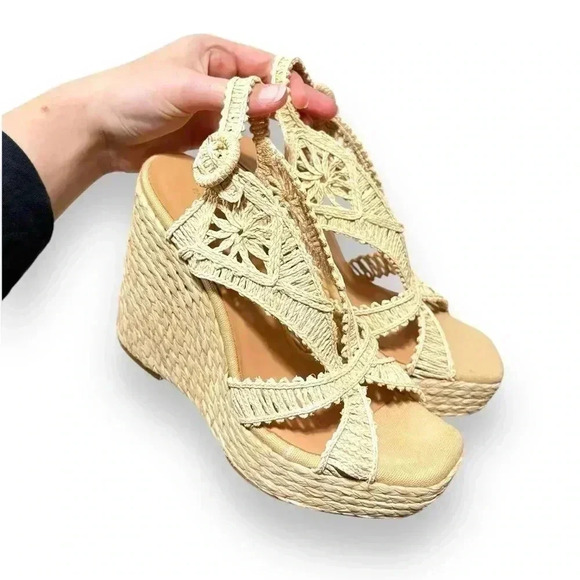 Paloma Barcelo Spanish Espadrille Strappy Beige Platform Wedge Woven Sandals - Picture 1 of 7